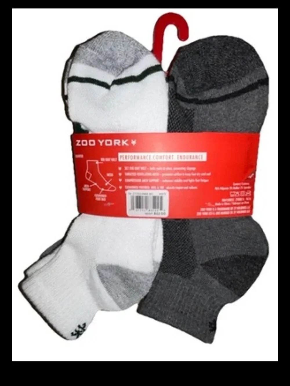 Zoo York Quarter Socks 8 Pair Men 6-12 Gray Black White w ZY Logos NEW! Skate